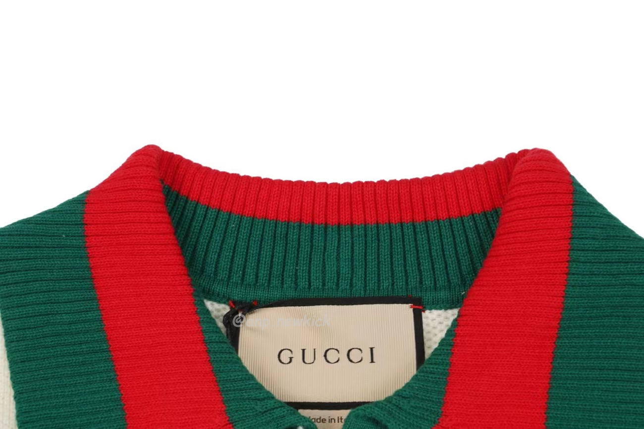 Gucci Logo Appliqued Striped Cotton Polo Shirt (7) - newkick.cc